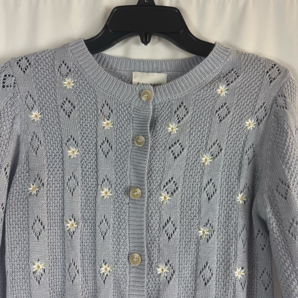 Pink Rose Cardigan Tank sweater baby blue Floral Summer Spring Women size:L - Picture 3 of 14